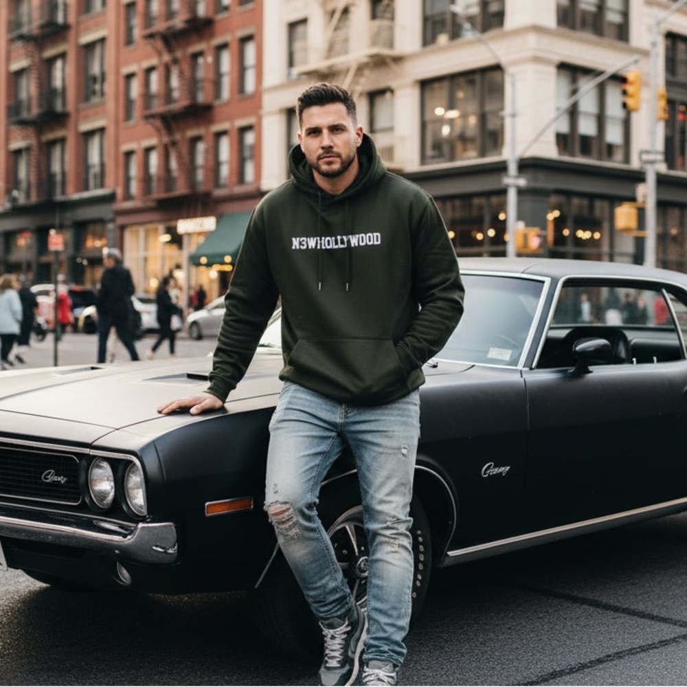 Men's Black Pull over Hoodie with Front Pocket